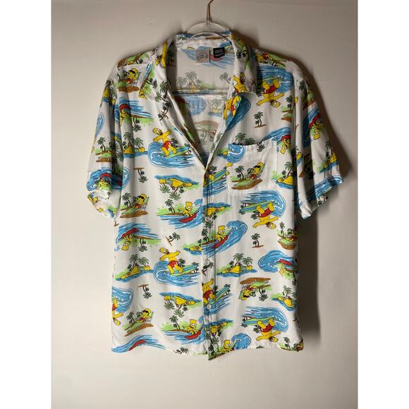 Simpsons White Beach Hawaiian Button Down Short Sleeve Shirt Size Medium Mens - Picture 1 of 5